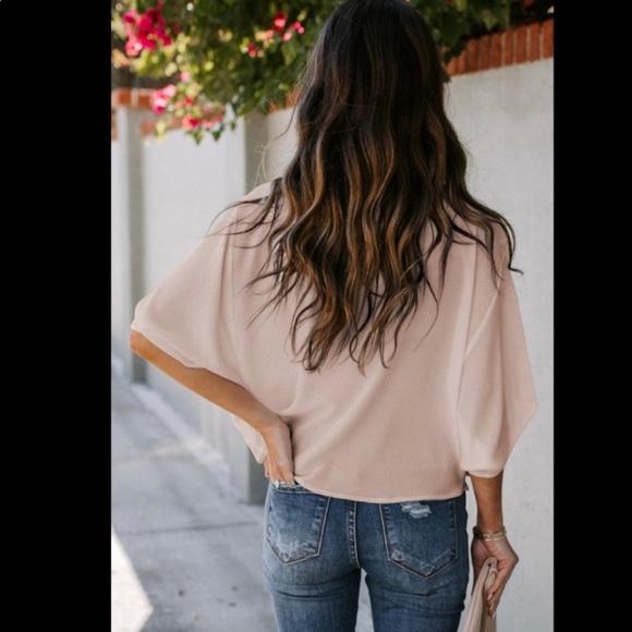 Apricot draped 3/4 sleeve blouse - Picture 2 of 3